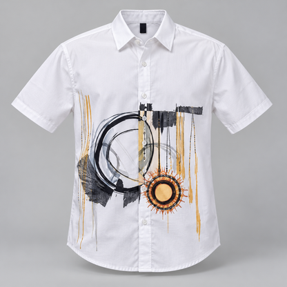 Abstract Circle Graphic Half Sleeve Shirt - White — product front