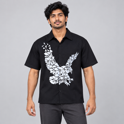 White Polygon Graphic Half Sleeve Shirt - Black — model wearing front