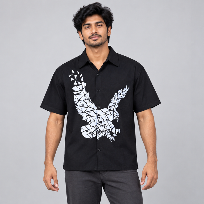 White Polygon Graphic Half Sleeve Shirt - Black