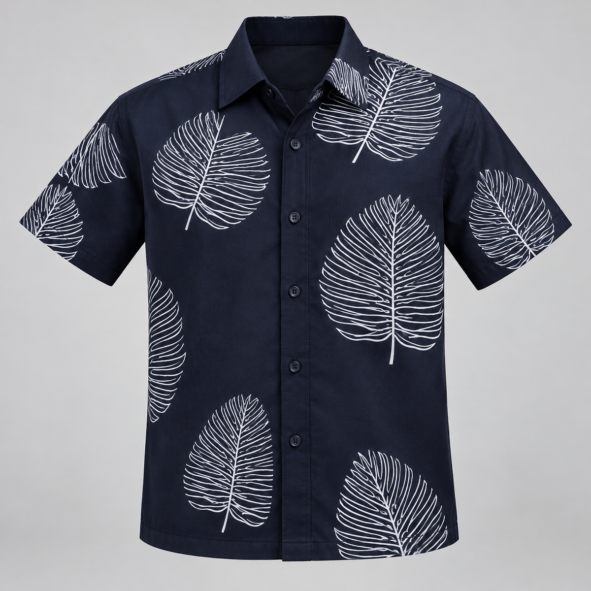 Skeleton Leaf Print Half Sleeve Shirt - Navy White — product front