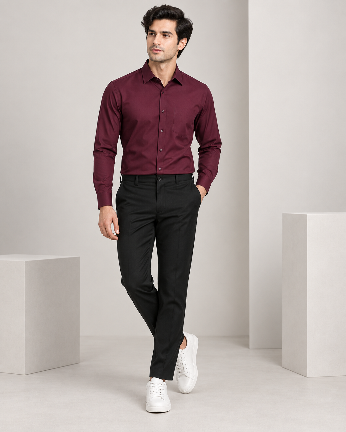 Maroon men's premium formal shirt with chest pocket