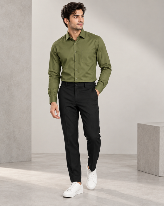 Olive men's premium formal shirt with chest pocket