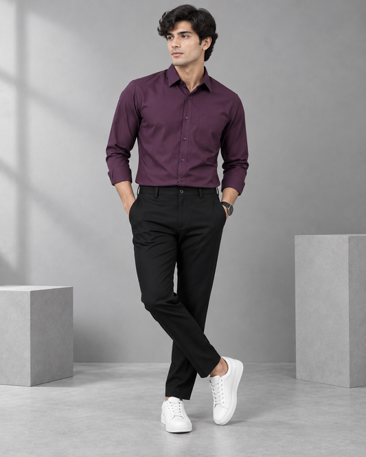 Purple men's premium formal shirt with chest pocket