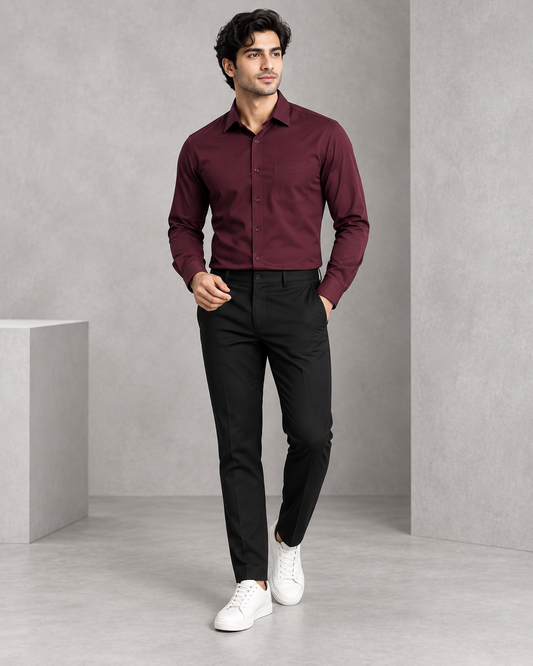 Wine men's premium formal shirt with chest pocket