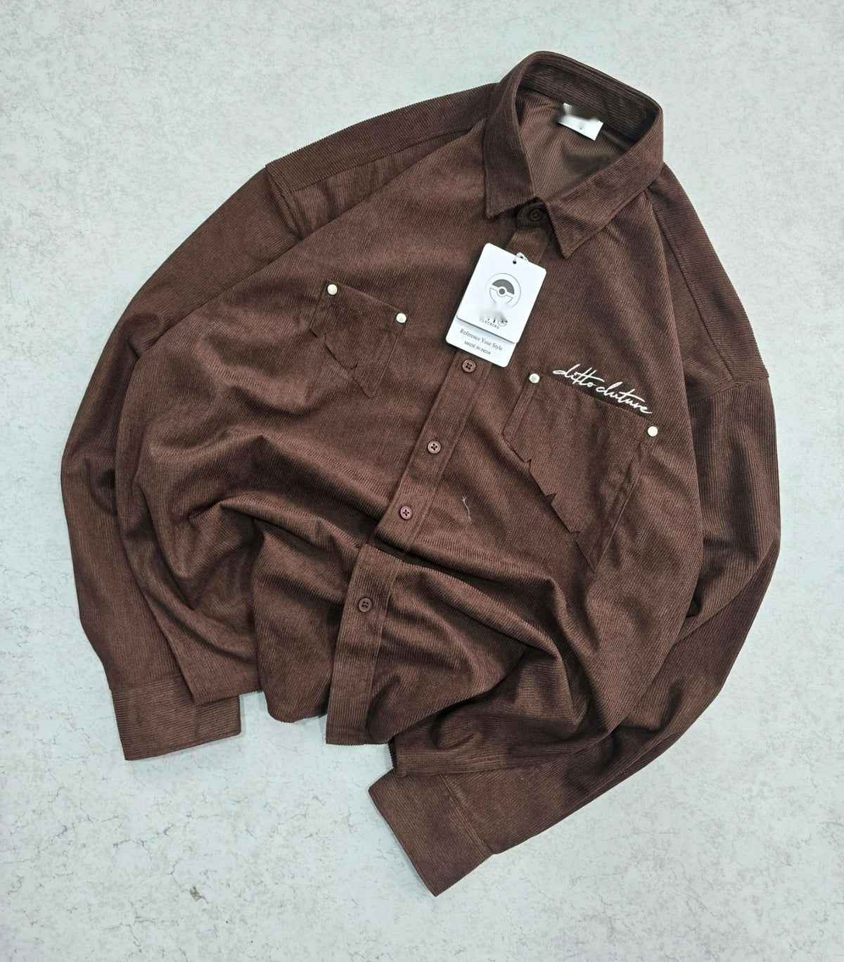 Brown textured double pocket full sleeve shirt - product photo