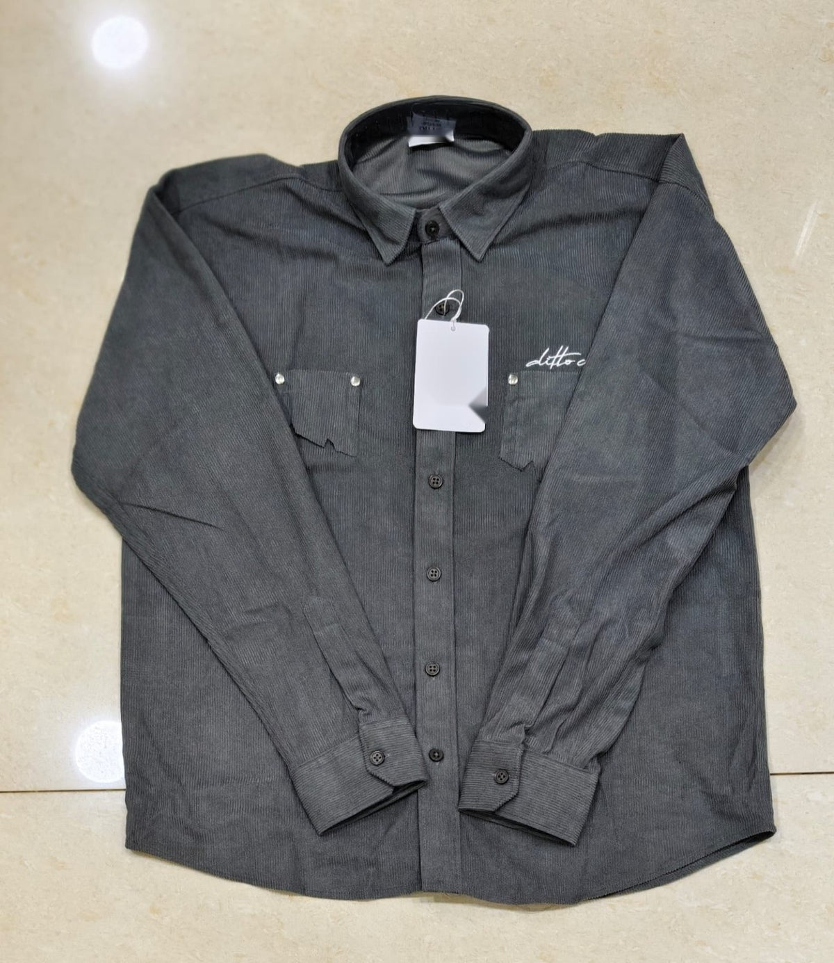 Dark Grey textured double pocket full sleeve shirt - product photo