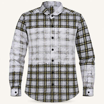Panel Check Full Sleeve Shirt - White Olive Black product-front