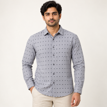 Small Motif Full Sleeve Shirt - Light Grey model-front