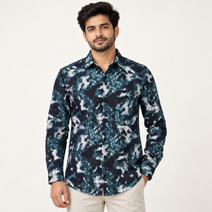 Abstract Print Full Sleeve Shirt - Deep Teal Multicolour model-front
