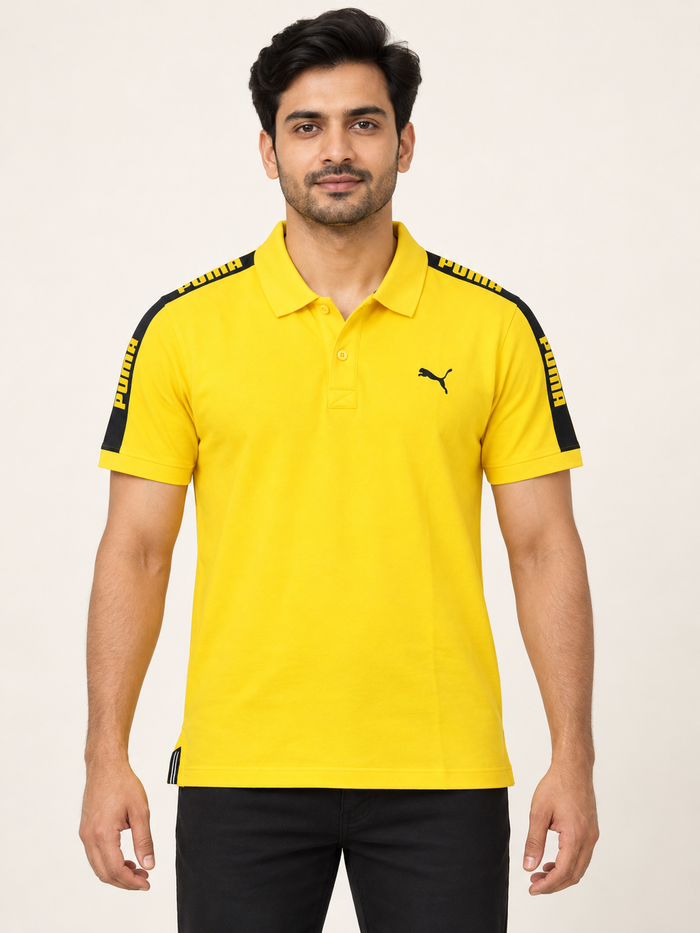Shoulder Tape Polo T-Shirt - Yellow