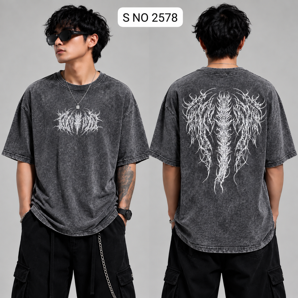 Back Born oversized T-shirt Charcoal front and back