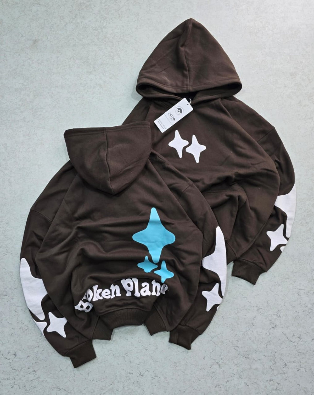 Brown Broken Planet graphic hoodie