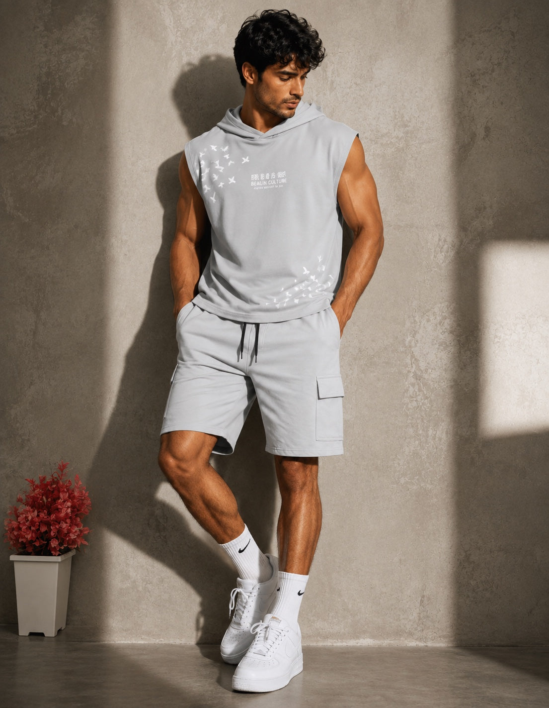 Light grey men's cargo shorts
