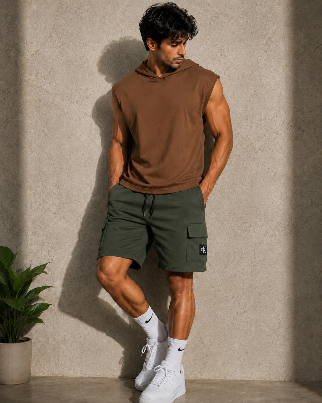Olive green men's cargo shorts