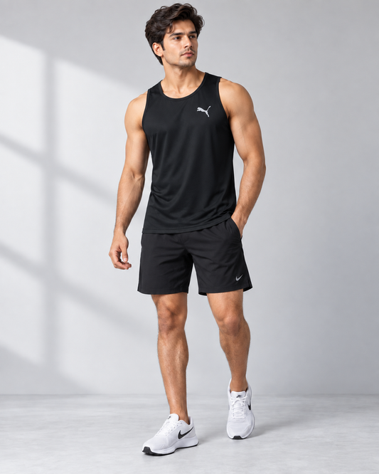 Black sleeveless sports tank