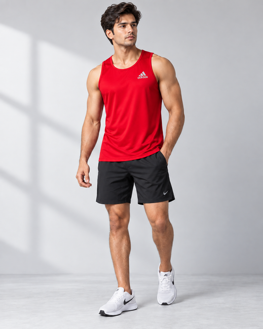 Red sleeveless sports tank