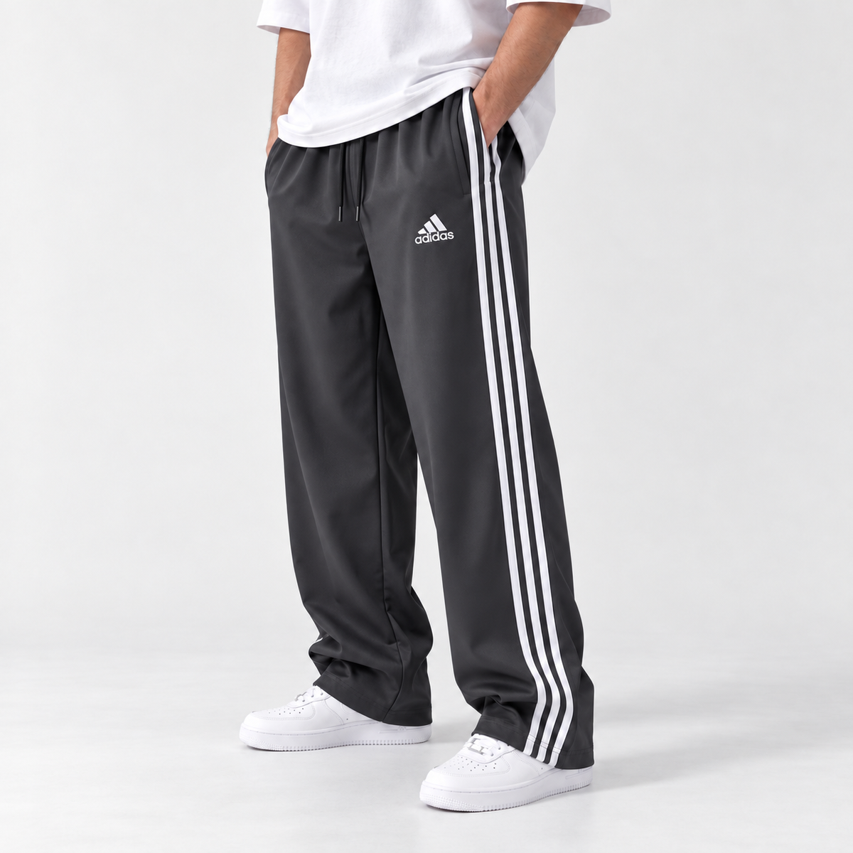 Charcoal three-line baggy track pant