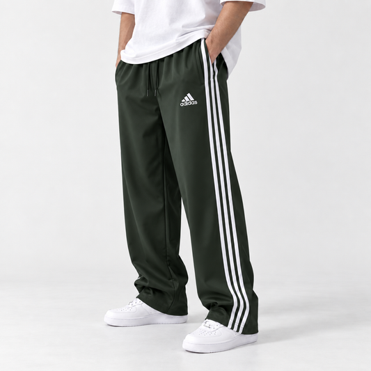 Dark green three-line baggy track pant