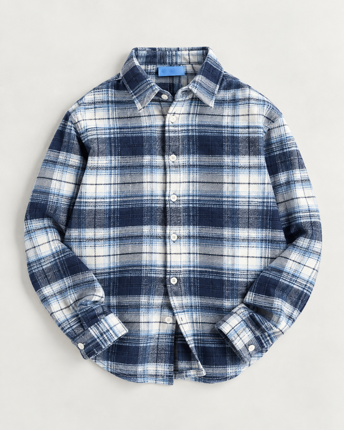 Dual Boxy Fit Flannel Shirt - Blue White Check
