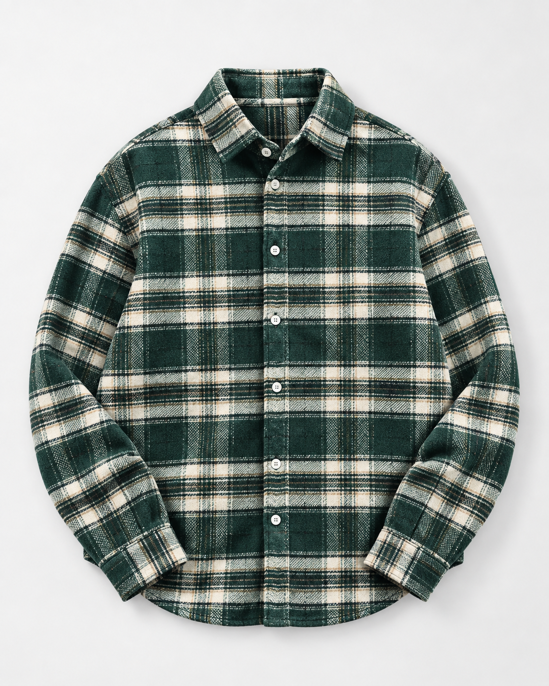 Dual Boxy Fit Flannel Shirt - Forest Green Check