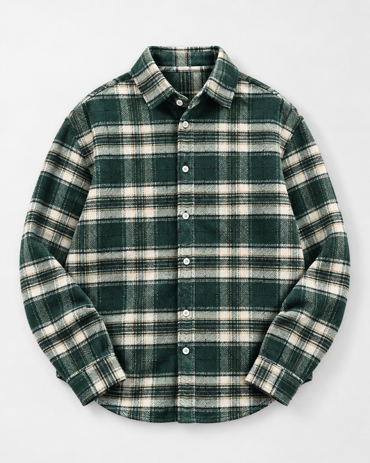 Dual Boxy Fit Flannel Shirt - Forest Green Check