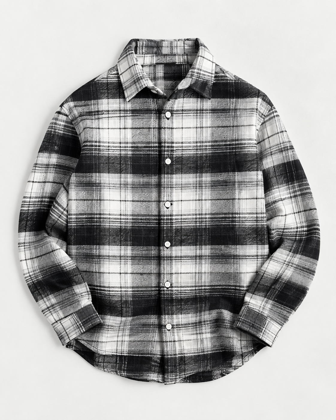 Dual Boxy Fit Flannel Shirt - Black White Check