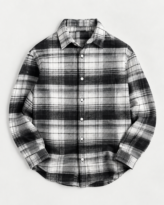 Dual Boxy Fit Flannel Shirt - Black White Check