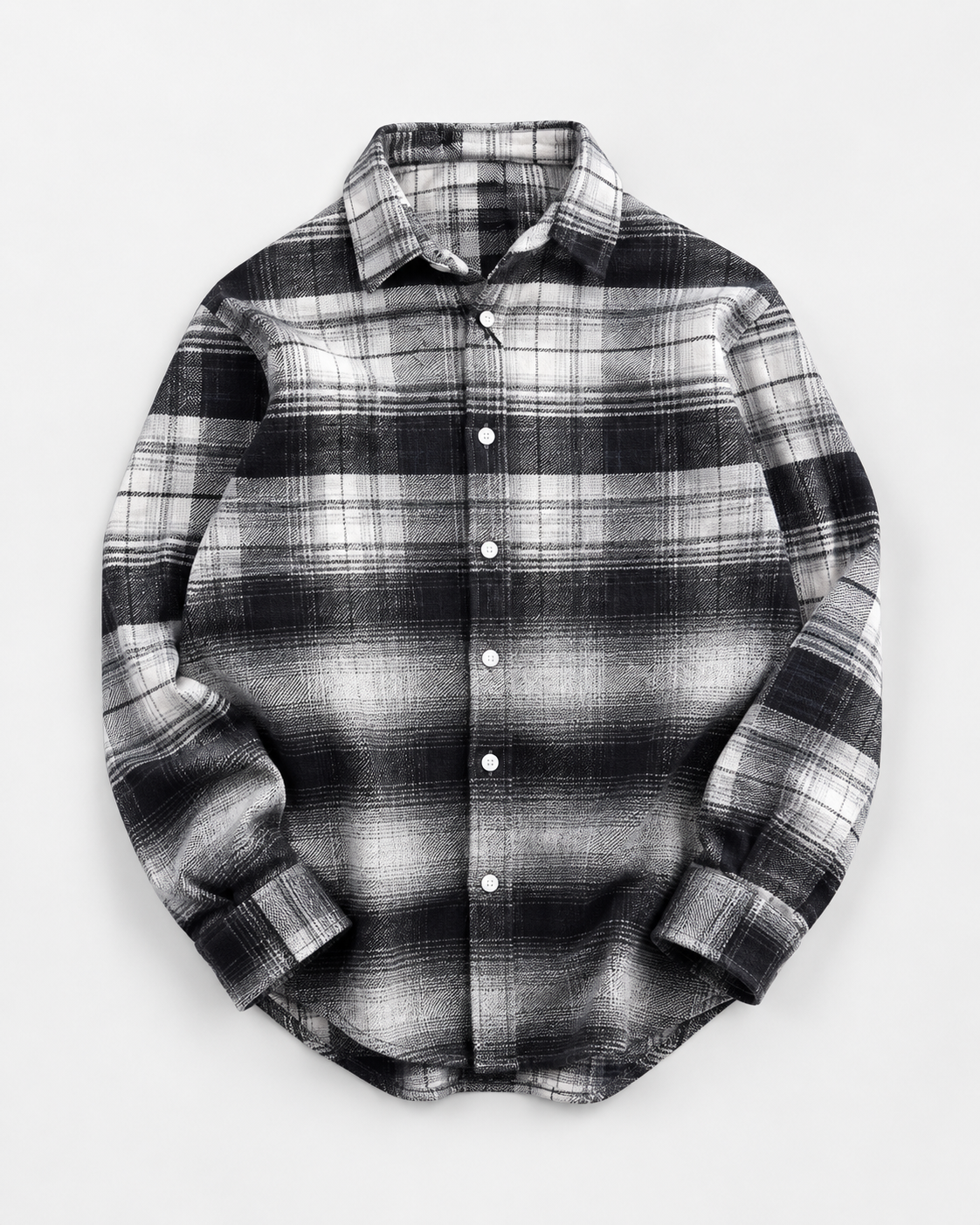Dual Boxy Fit Flannel Shirt - Charcoal White Ombre