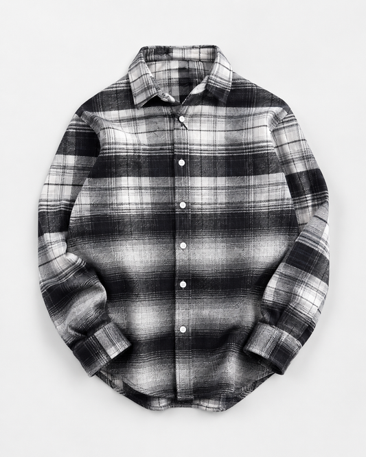 Dual Boxy Fit Flannel Shirt - Charcoal White Ombre