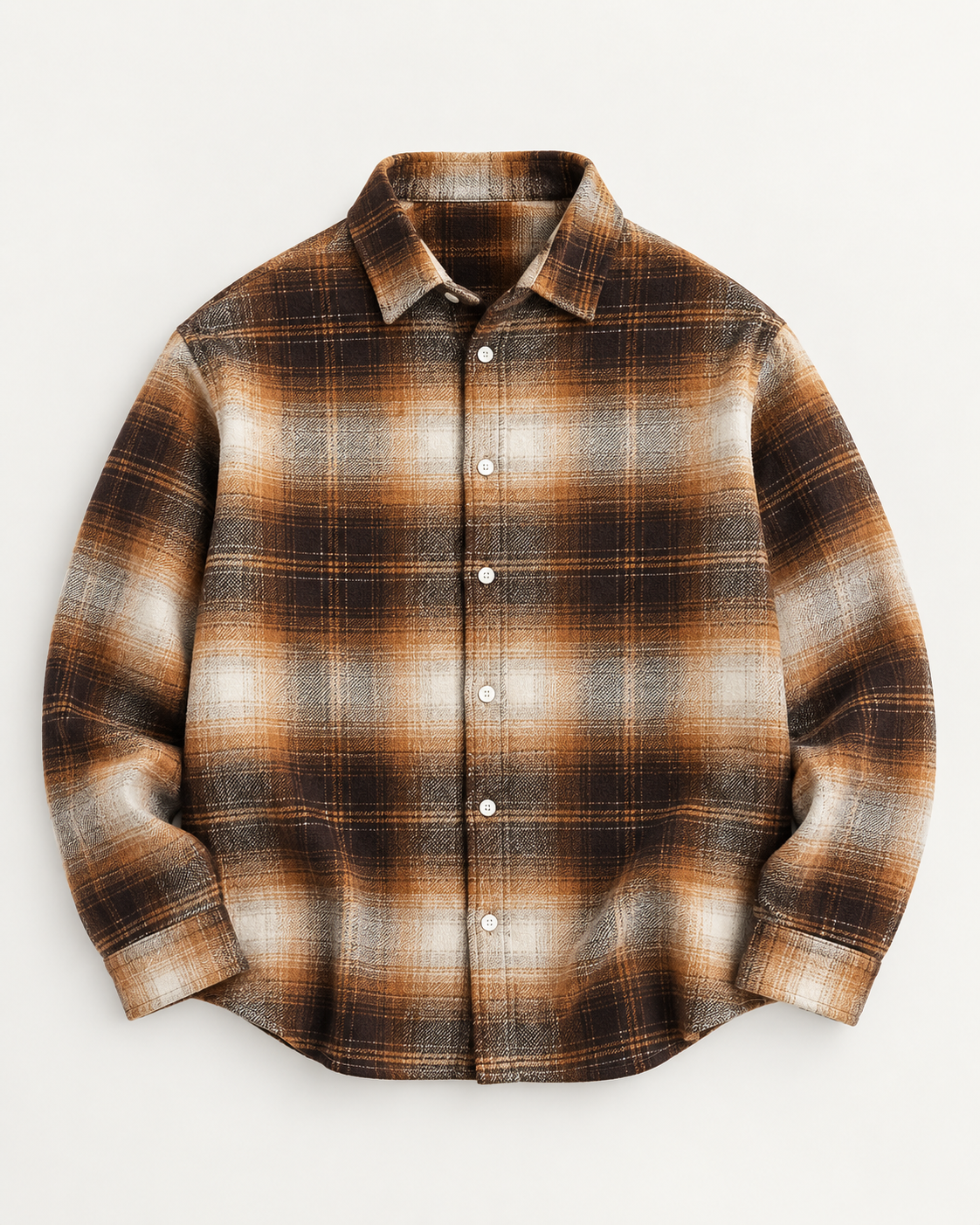 Dual Boxy Fit Flannel Shirt - Rust Brown Check