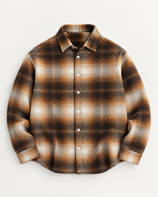 Dual Boxy Fit Flannel Shirt - Rust Brown Check