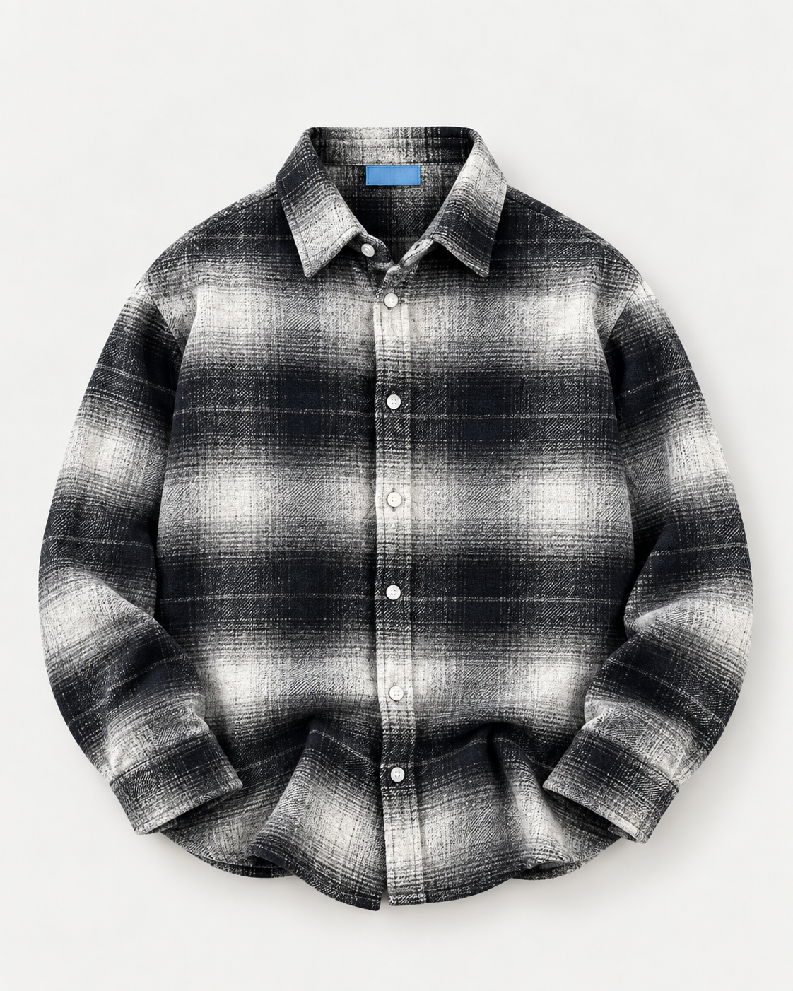 Dual Boxy Fit Flannel Shirt - Black White Ombre