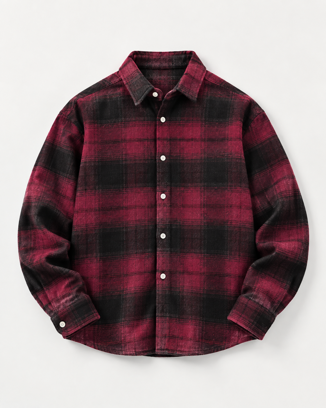Dual Boxy Fit Flannel Shirt - Burgundy Black Check