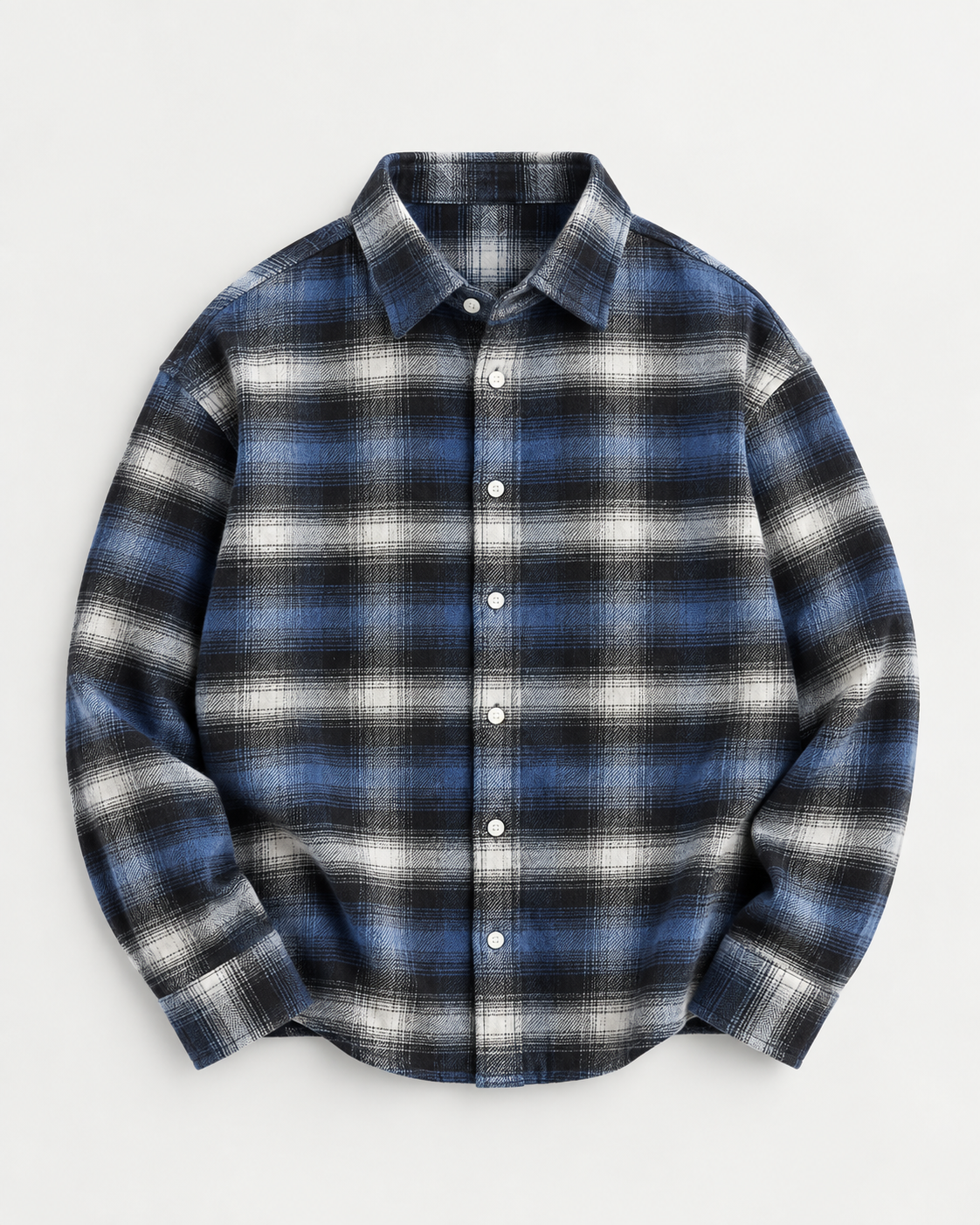 Dual Boxy Fit Flannel Shirt - Blue Black Check