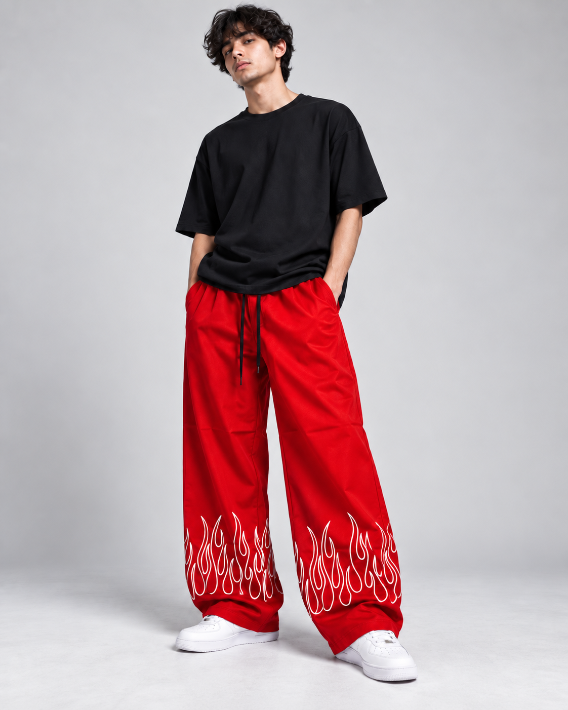 Fire Baggy Pant Red - model wearing