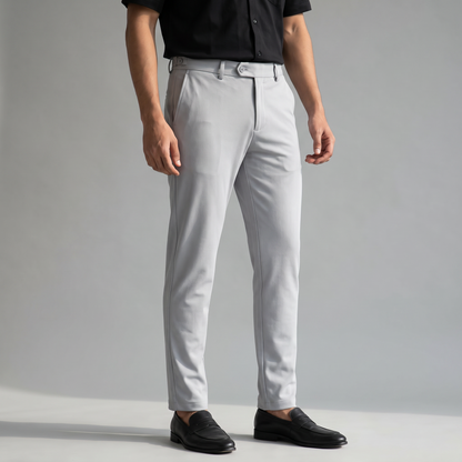 Ash double button ankle fit pant on model