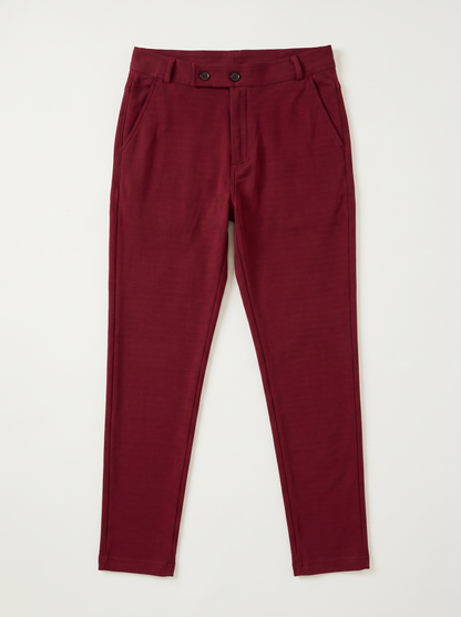 Red double button ankle fit pant full view