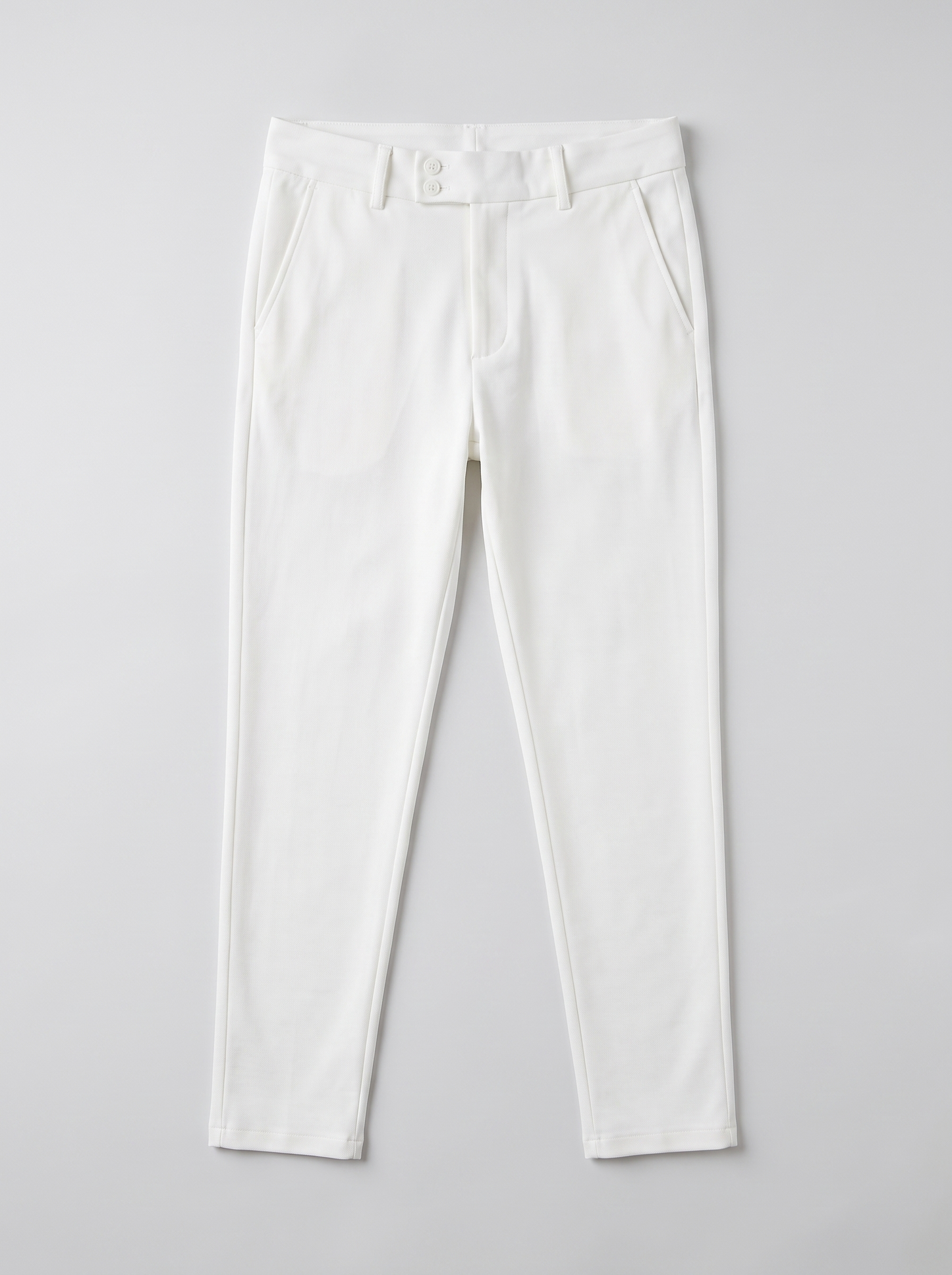 White double button ankle fit pant full view