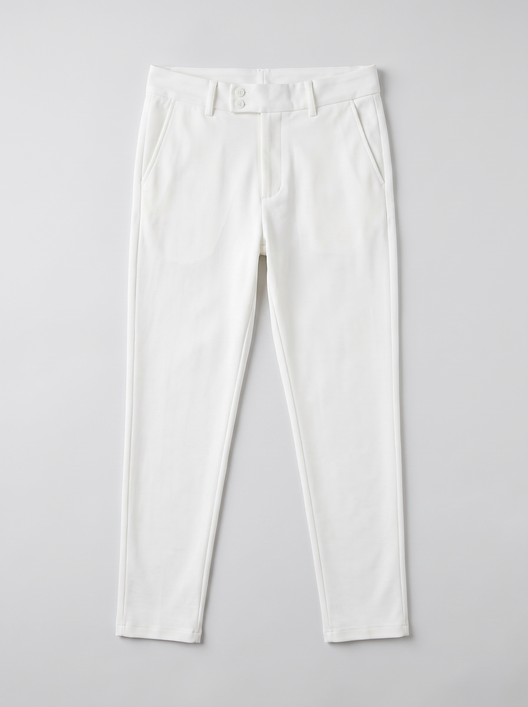 White double button ankle fit pant full view