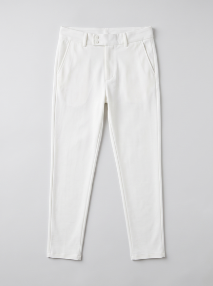 White double button ankle fit pant full view