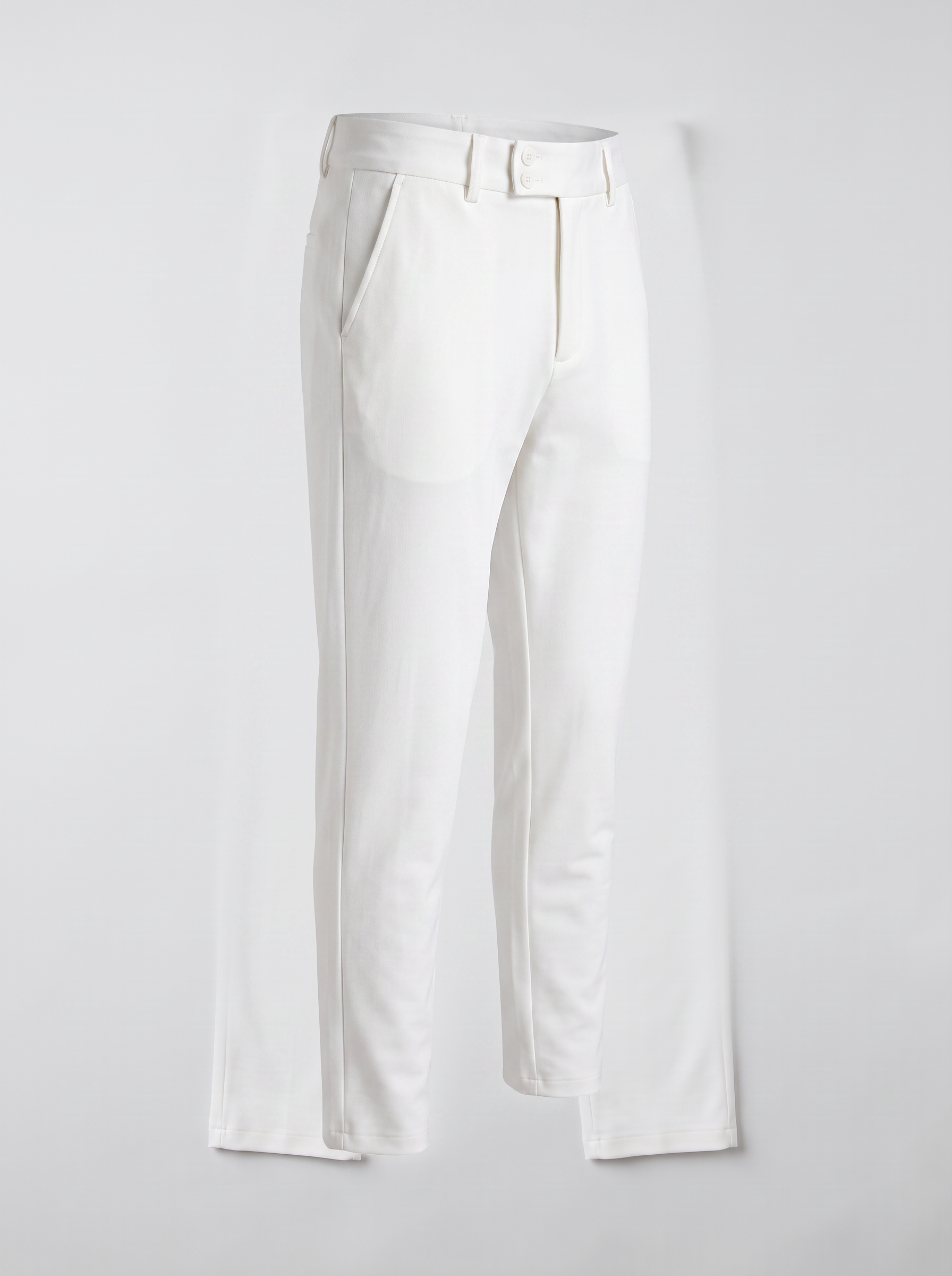 White double button ankle fit pant angled view