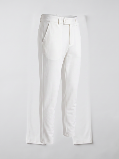 White double button ankle fit pant angled view