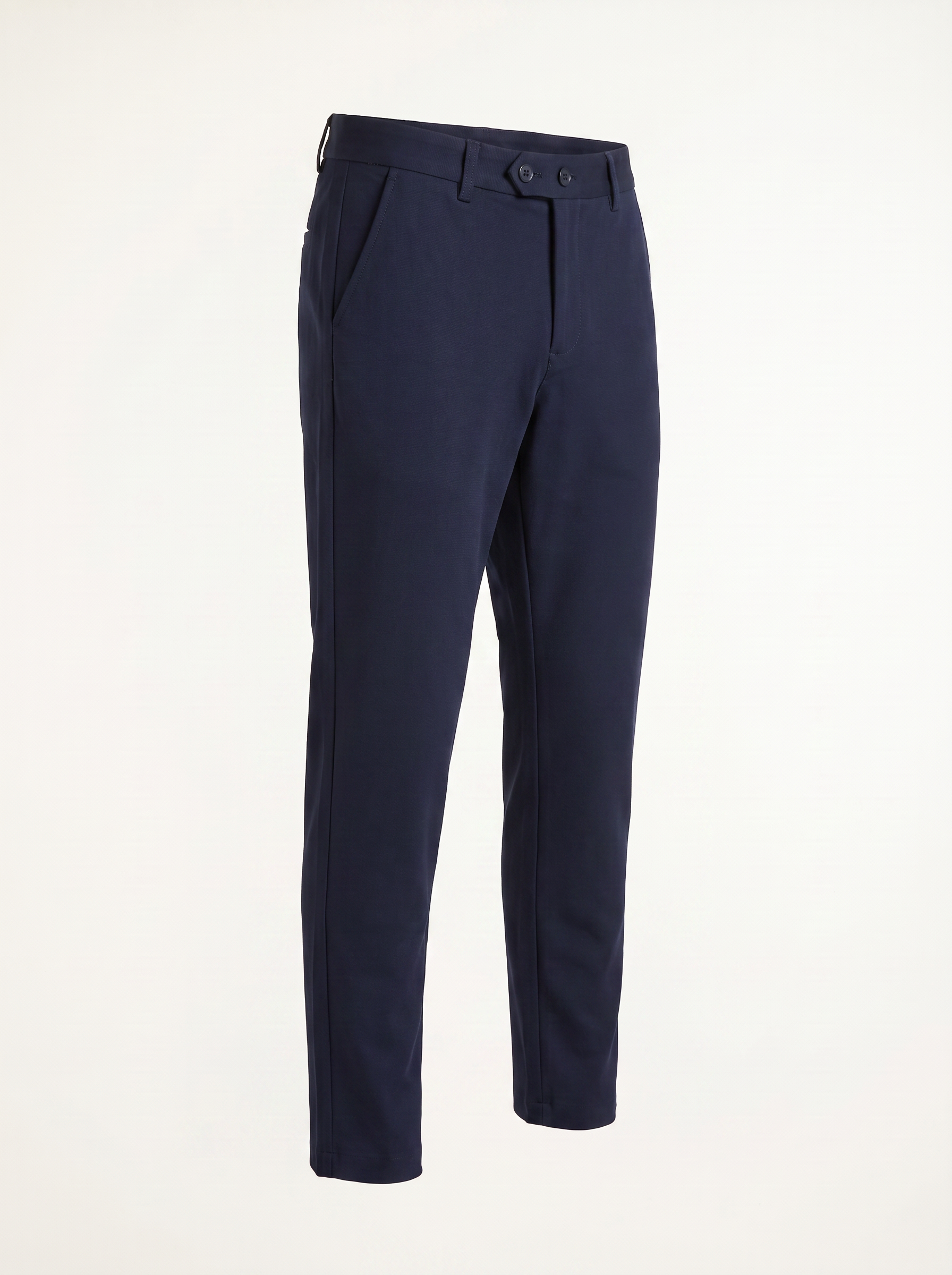 Dark grey double button ankle fit pant angled view