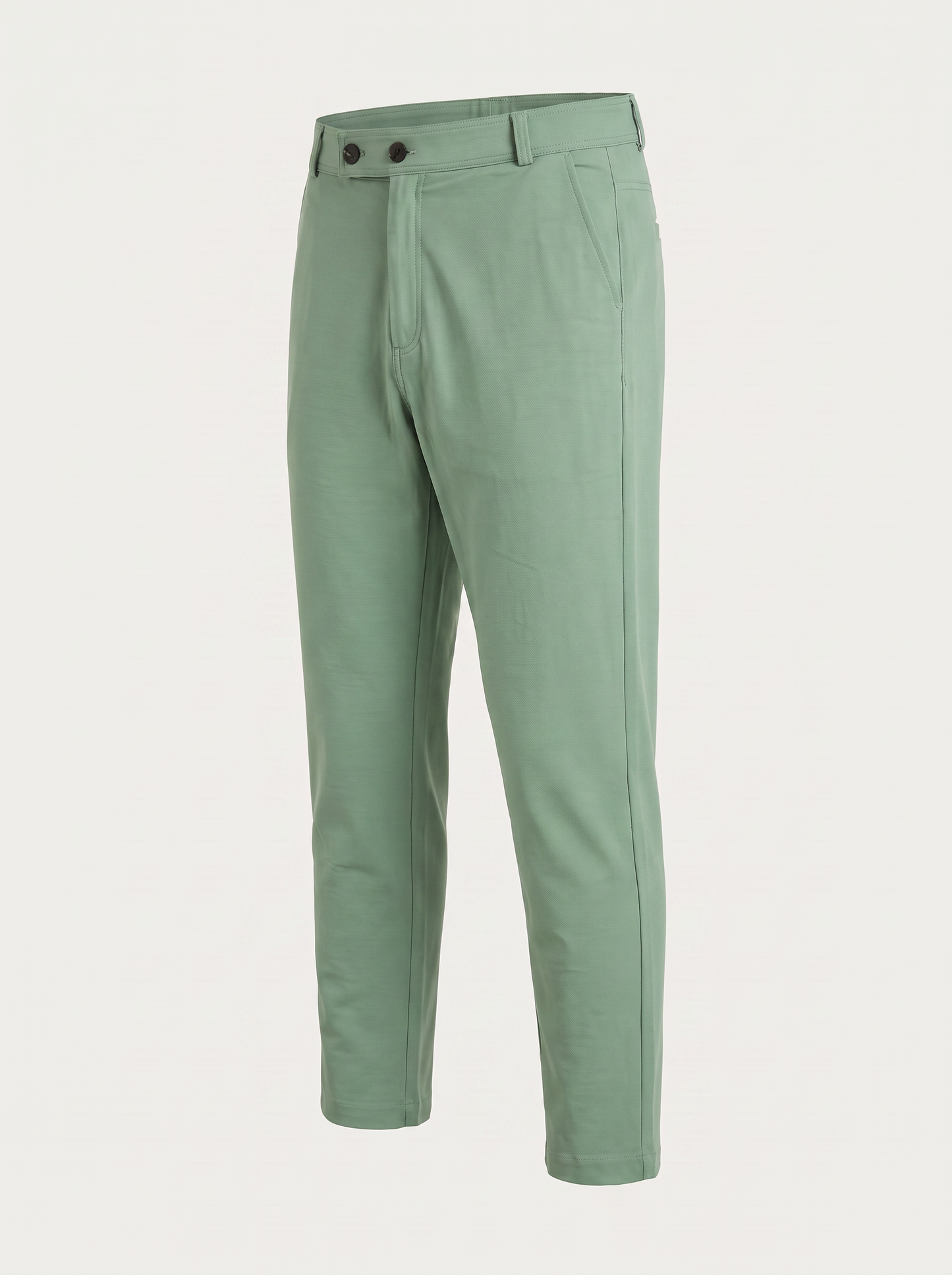 Light green double button ankle fit pant angled view
