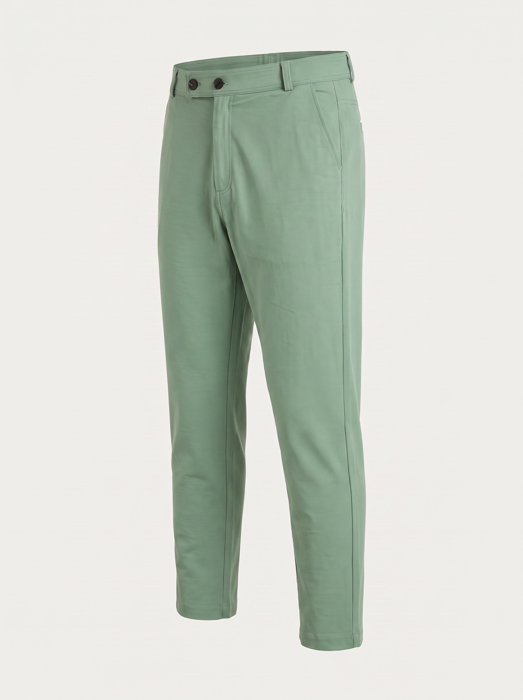 Light green double button ankle fit pant angled view