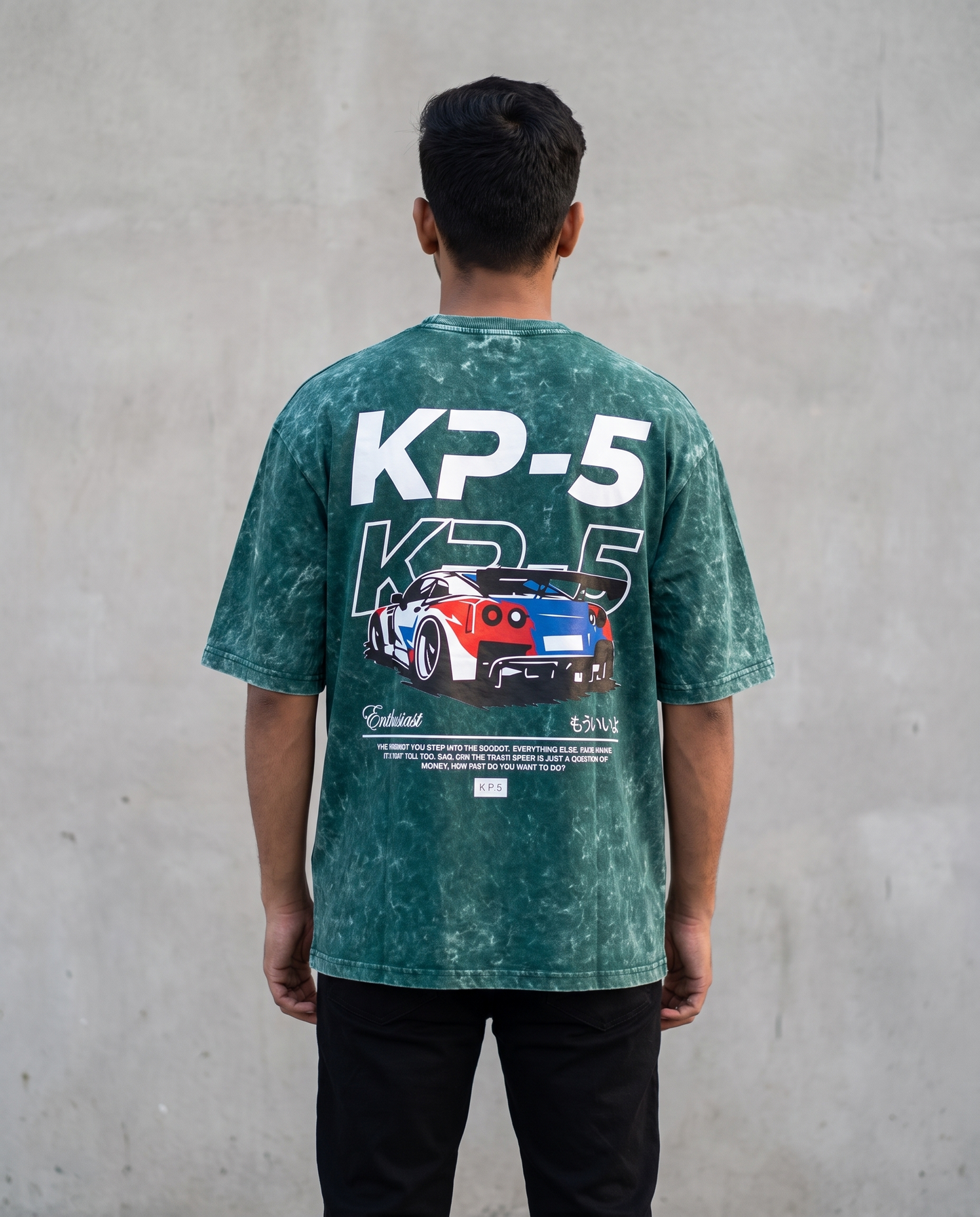 KP-5 oversized acid wash tee teal back