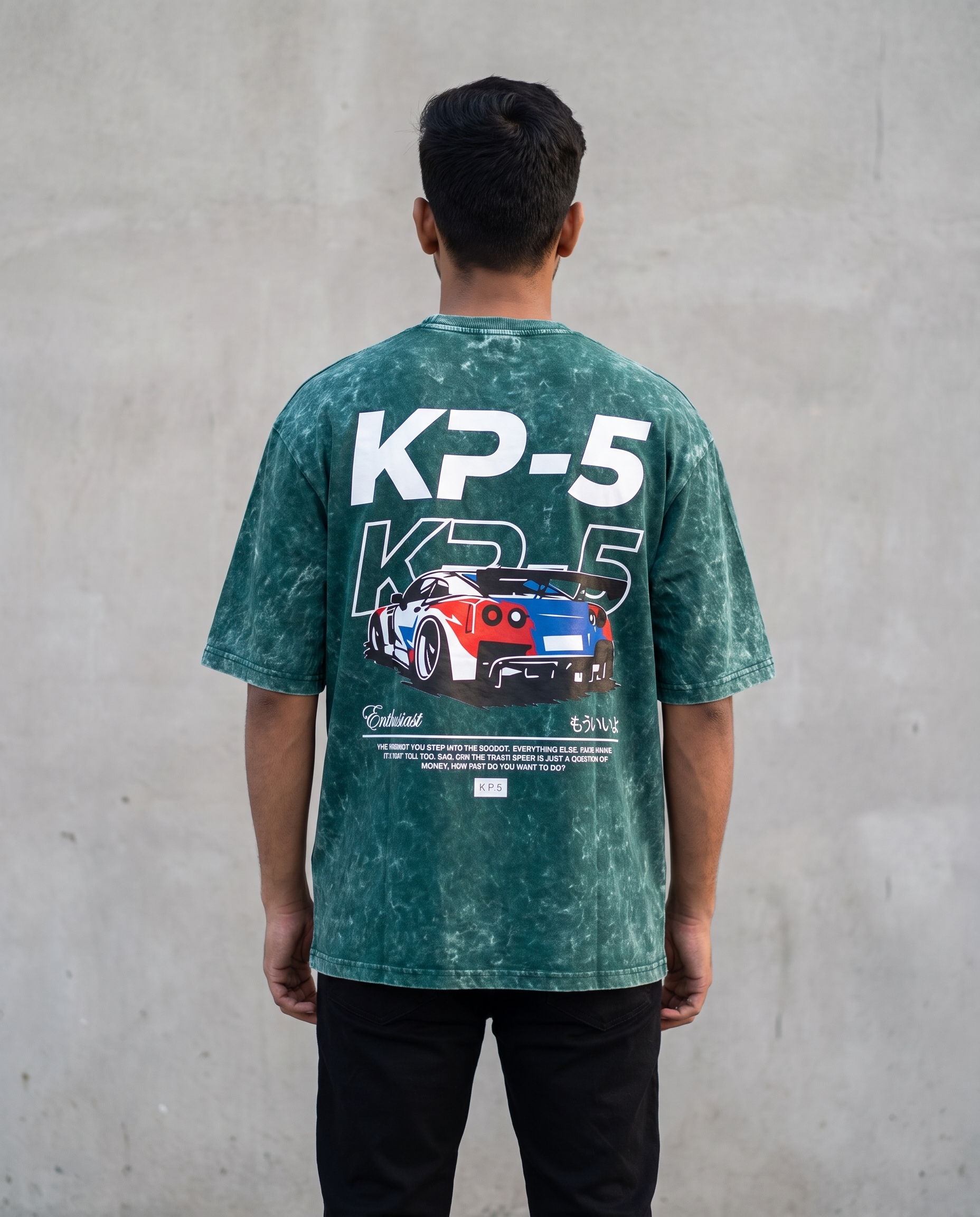 KP-5 oversized acid wash tee teal back