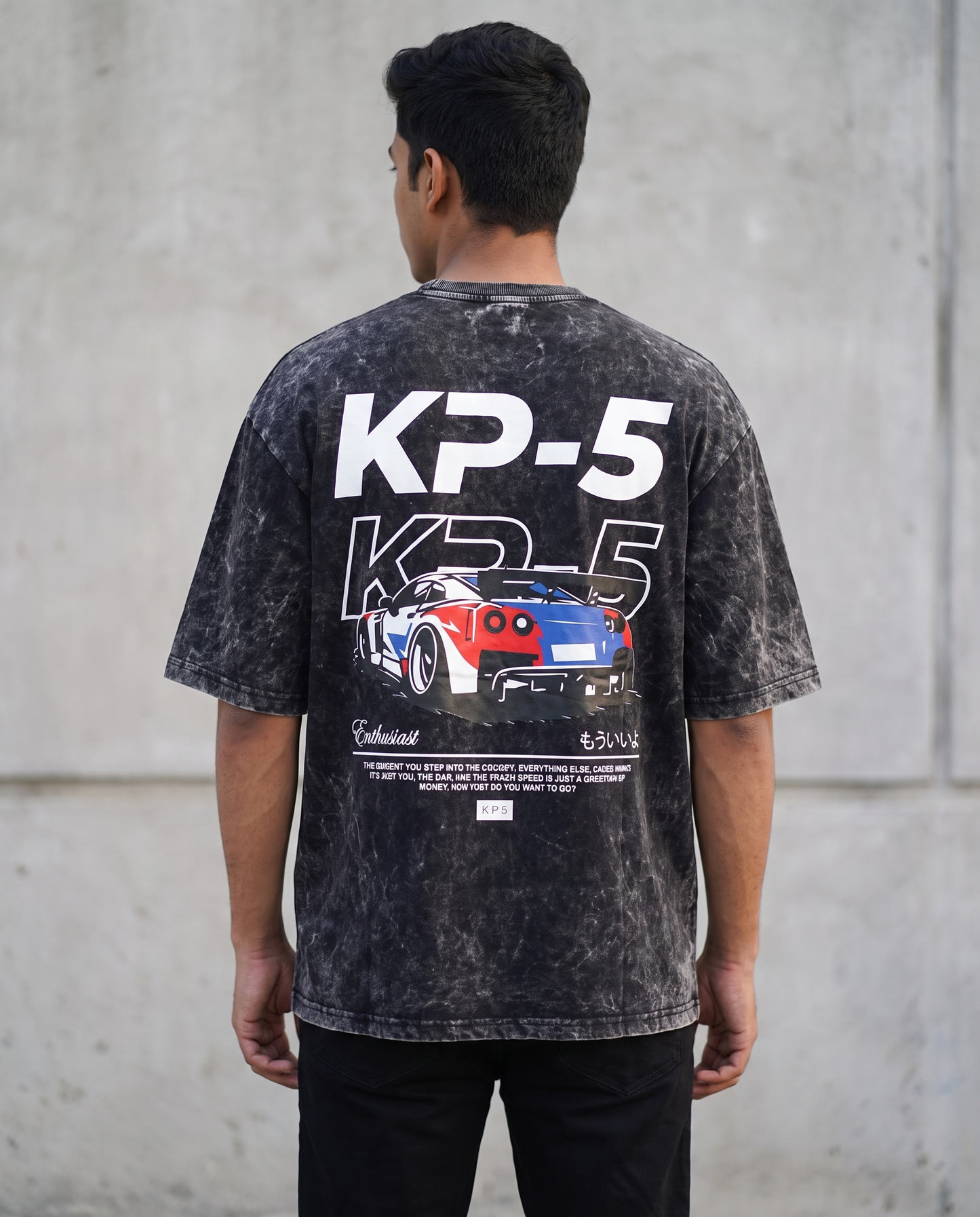 KP-5 oversized acid wash tee black back