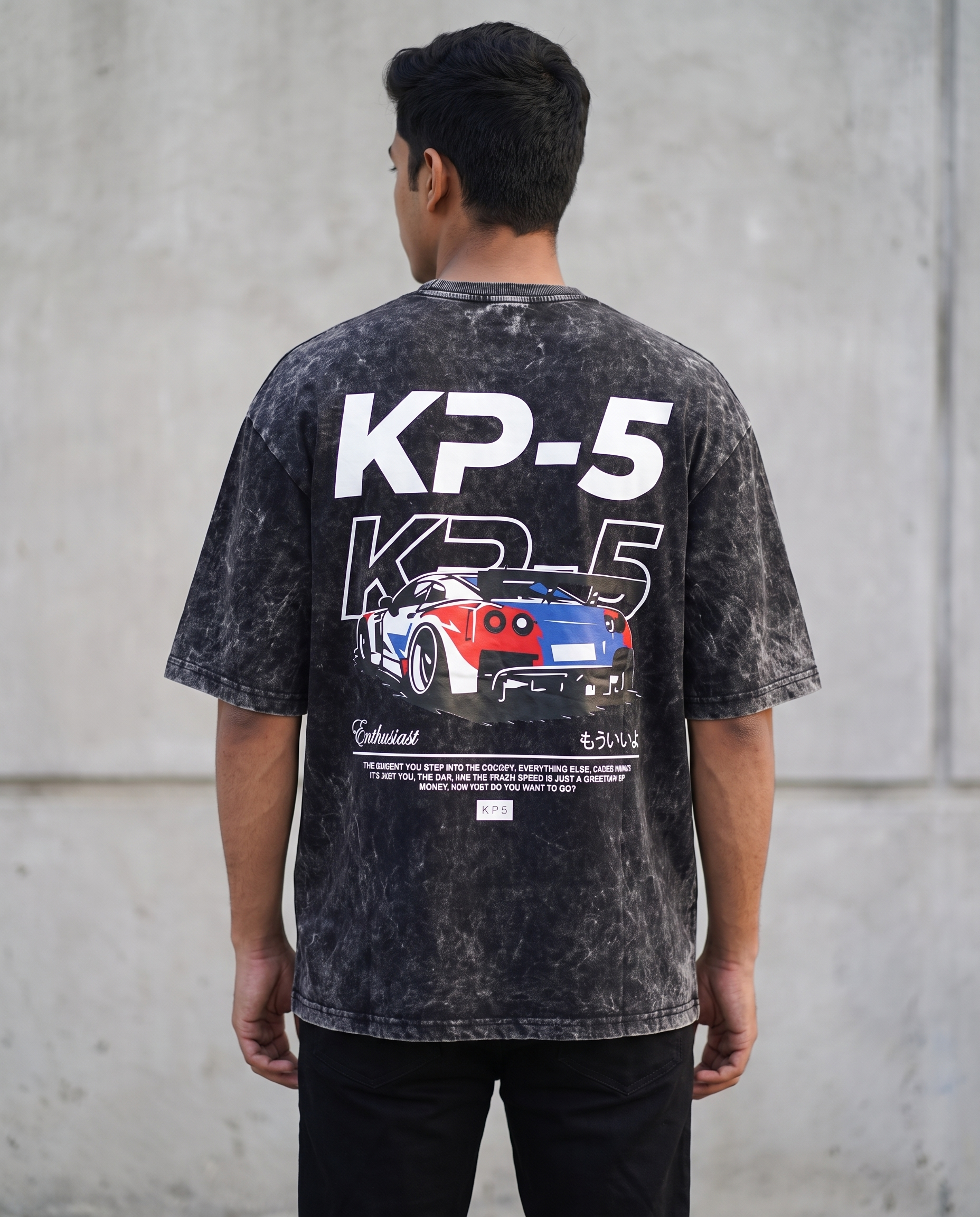 KP-5 oversized acid wash tee black back