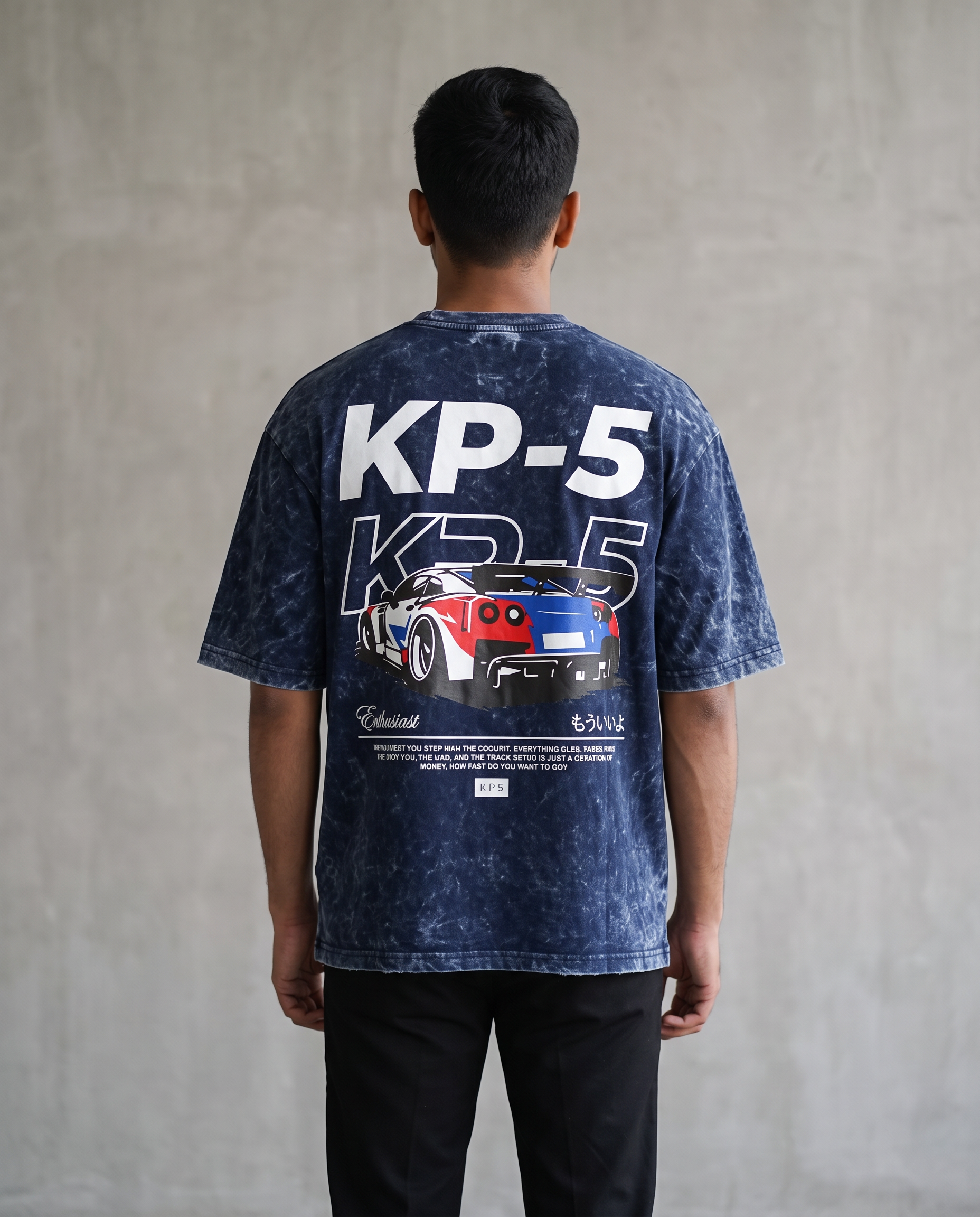 KP-5 oversized acid wash tee navy back